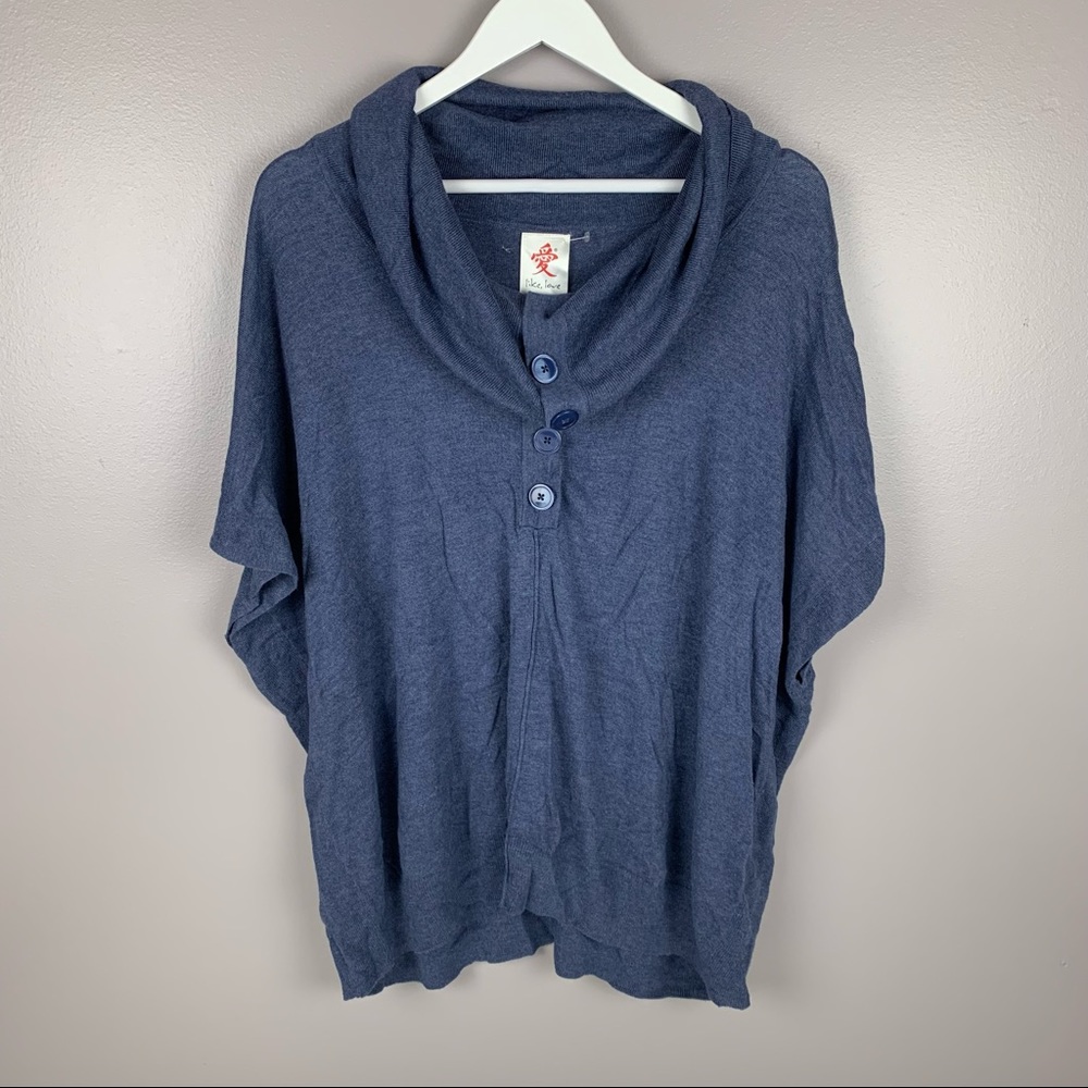Like, Love Cowl Neck Sweater Top Blue Large